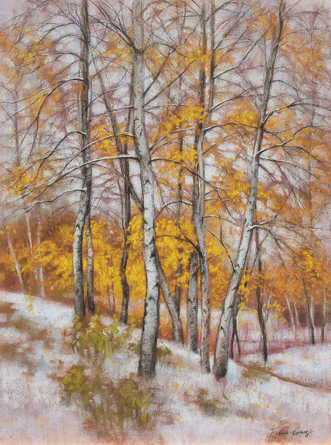 Landscape Pastel - Birches in First Snow, 3 by Fiona Craig