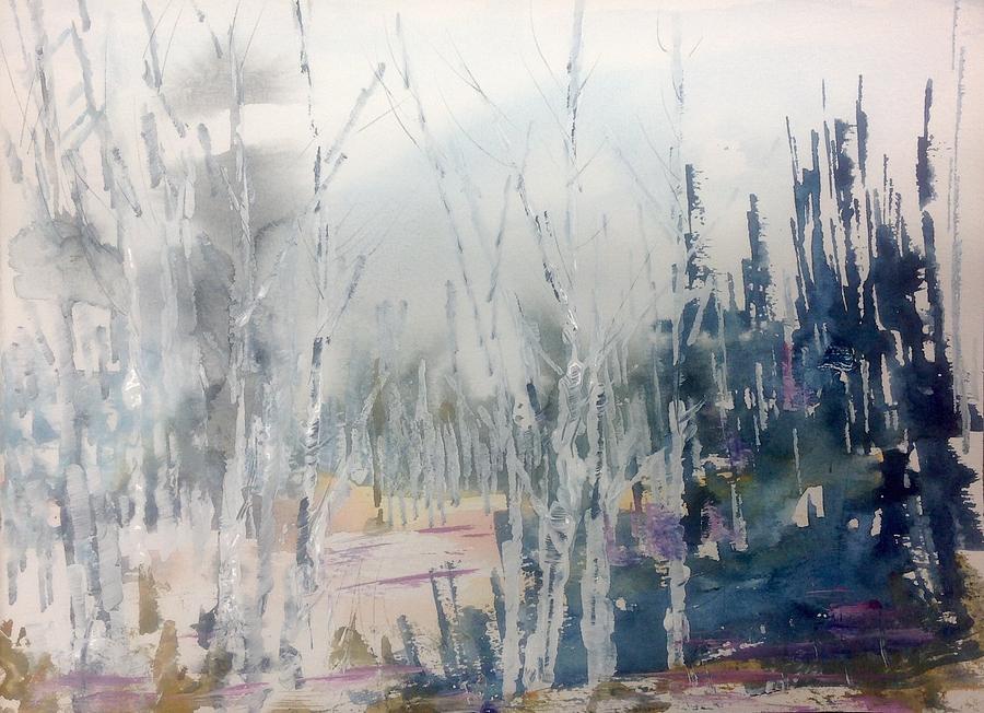 Birches in Haze  naims Enchatned Forest Painting by Desmond Raymond