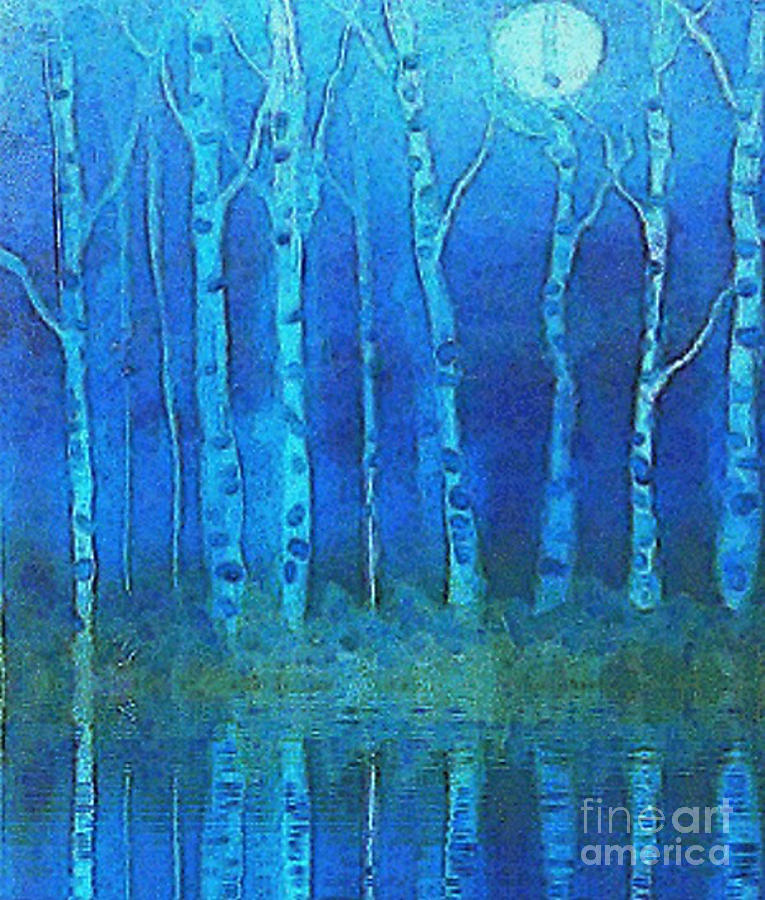 Birch Trees Painting - Birches in Moonlight by Holly Martinson