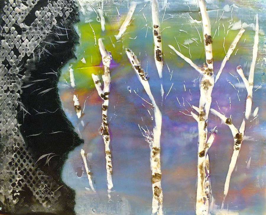 Birches in Wax Painting by Peggy King