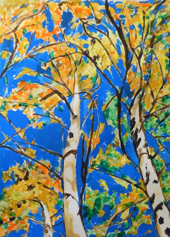 BirchTrees in Fall Painting by Esther Newman-Cohen