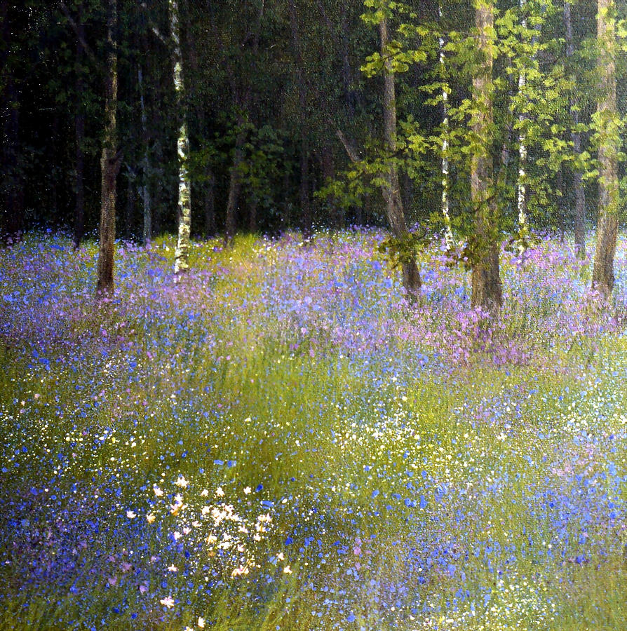 Birchwood and Bluebells Painting by Stuart Parnell