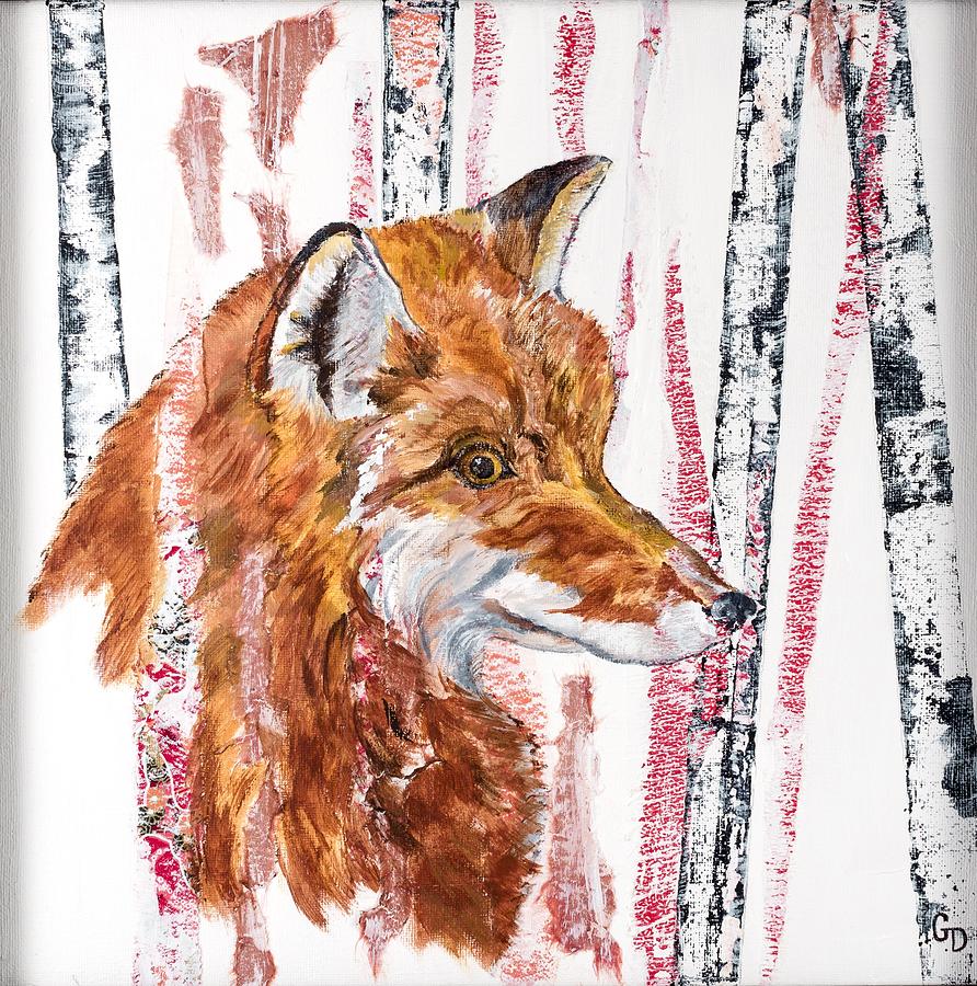 Birchwood Fox Painting by Georgia Donovan