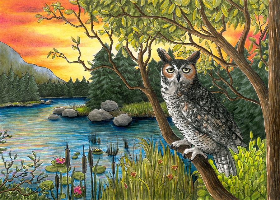 Bird 68 Owl Painting by Lucie Dumas