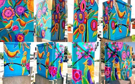 Bird And Floral Traffic Signal Box For University City Painting by Genevieve Esson