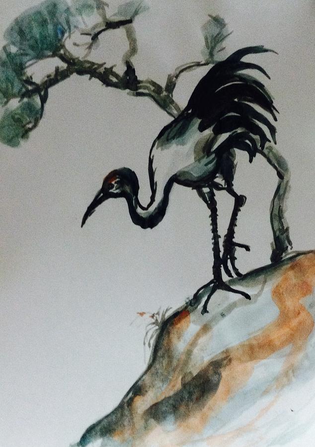 Bird and pine tree Painting by Hae Kim