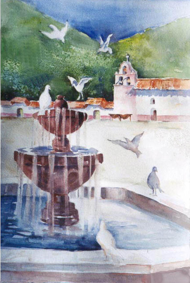 Bird Bath Painting by Joan Jones