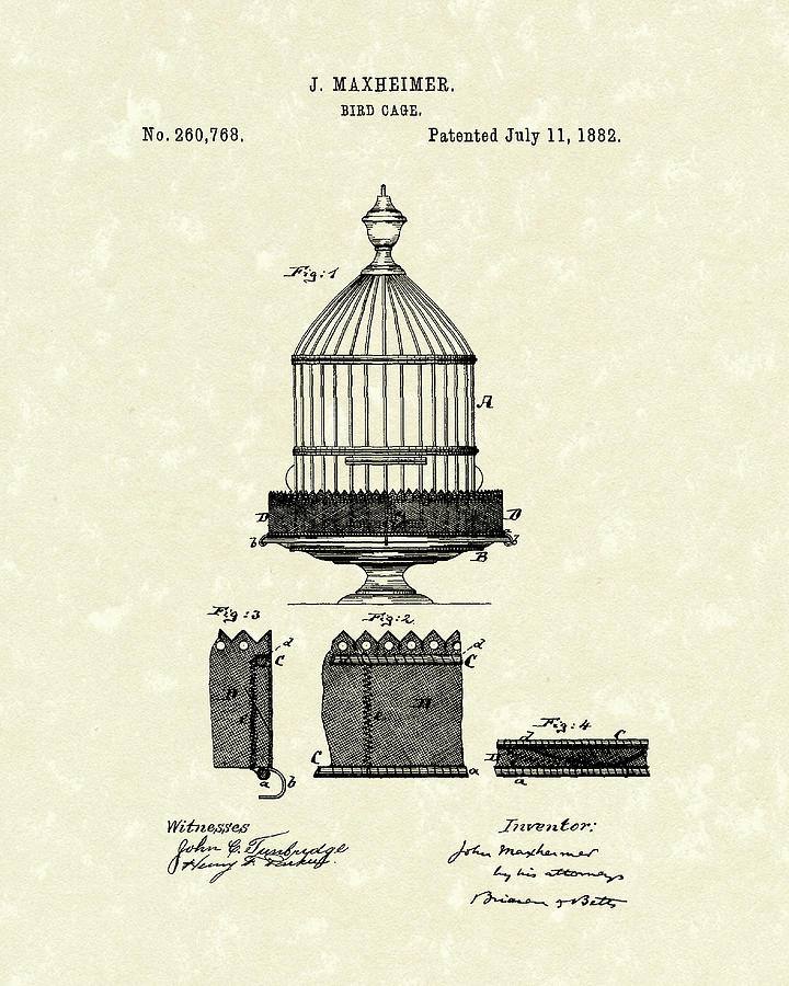 1882 Drawing - Bird Cage 1882 Patent Art by Prior Art Design