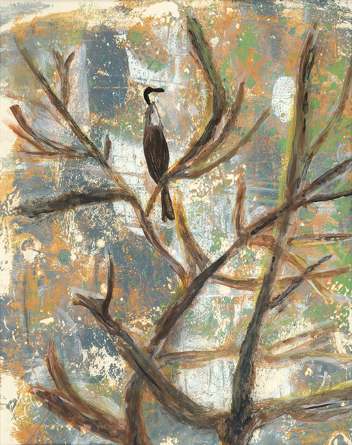 Anhinga Mixed Media - Bird Contemplating an Egg by Elizabeth Steel