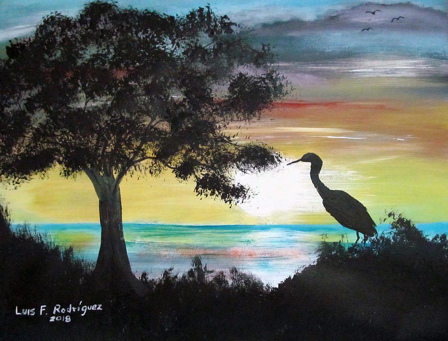 Bird During Sunset Painting by Luis F Rodriguez