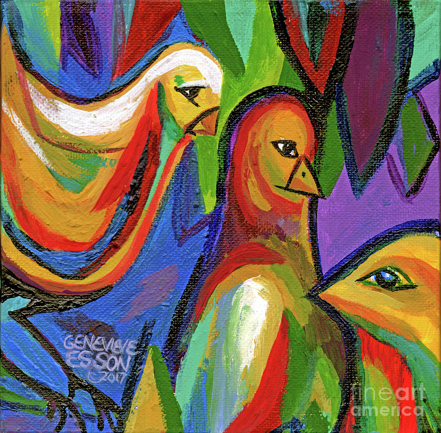 Bird Painting - Bird Floral Diptych 2 by Genevieve Esson