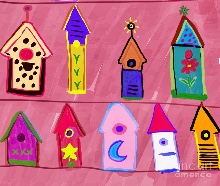 Bird Houses Whimsey Drawing