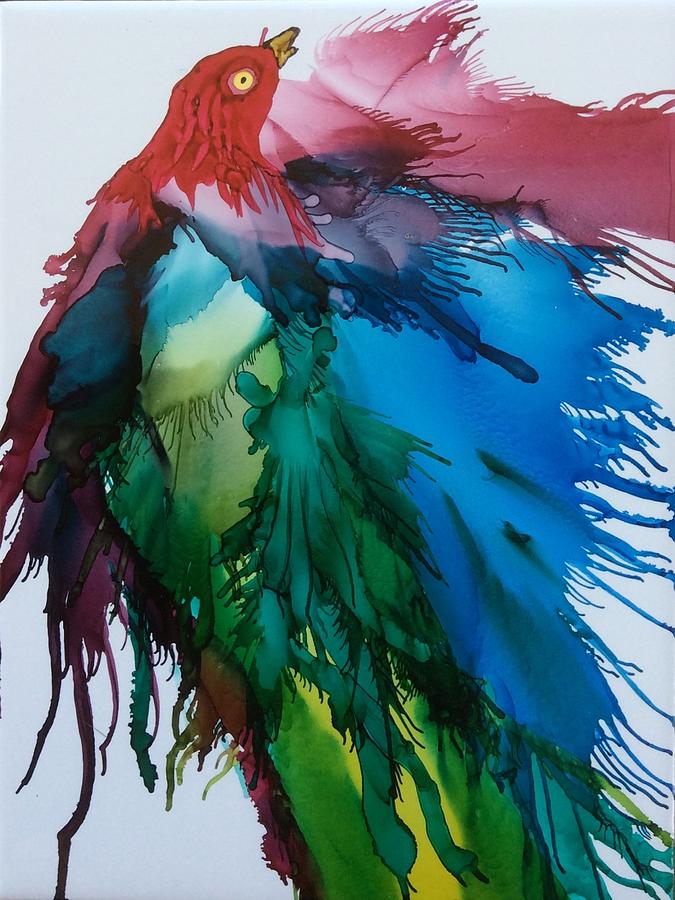 Bird of  many colours SOLD Painting by Pat Purdy