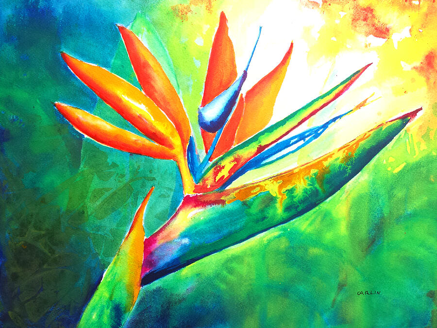 Nature Painting - Bird of Paradise Flower - Intense Watercolor by Carlin Blahnik CarlinArtWatercolor