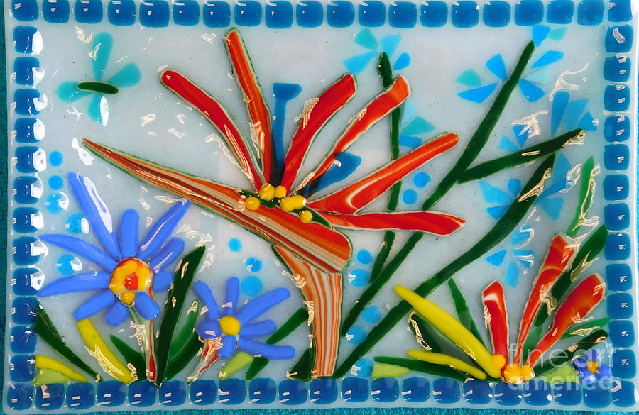 Bird of Paradise Sushi Tray Painting by Joan Clear