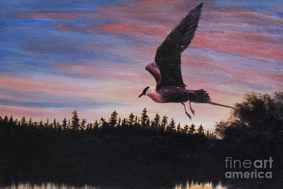 Bird on sunset, painting Painting by Irina Afonskaya