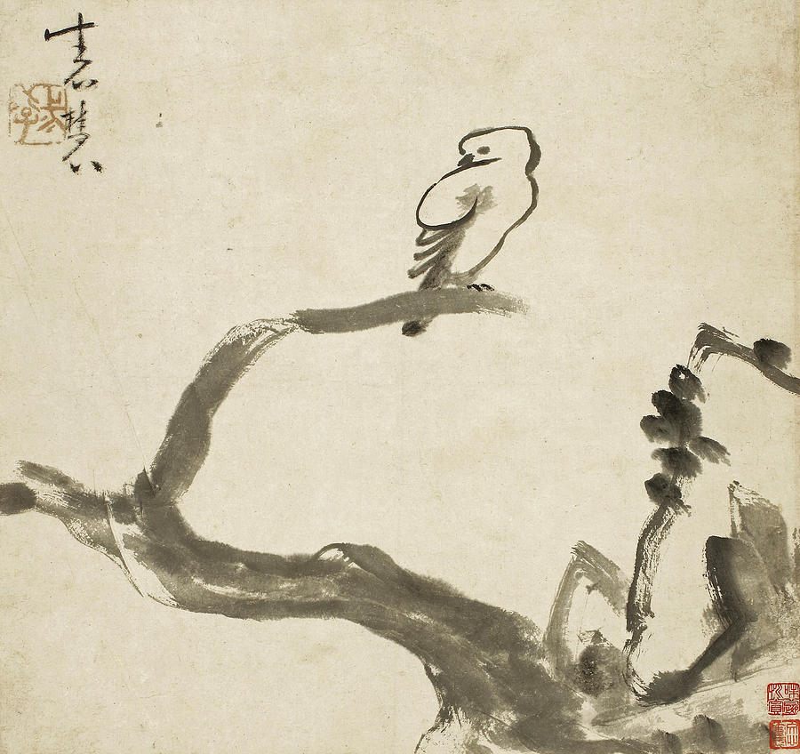 Bird Perching on Tree Branch Drawing by Niu Shihui
