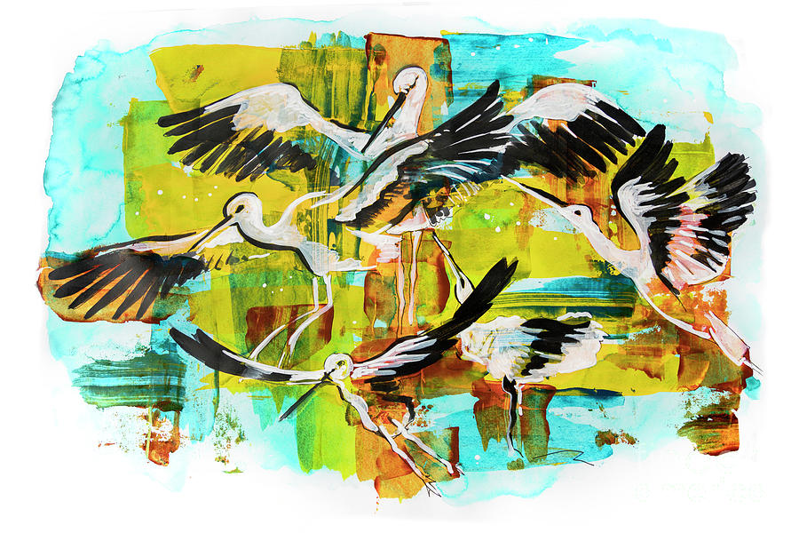 Bird Storks, Illustration  Mixed Media by Ariadna De Raadt
