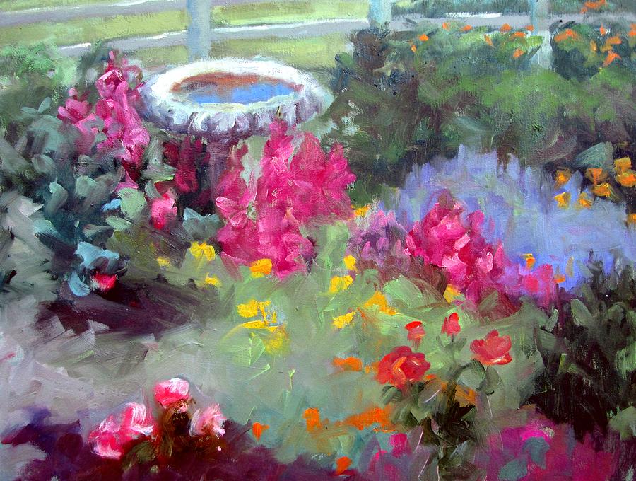 Birdbath Painting By Deborah Cushman - Fine Art America