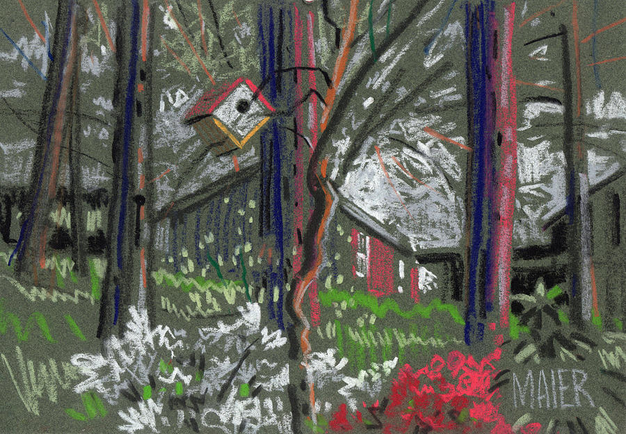 Barn Painting - Birdhouse Barns and Azaleas by Donald Maier