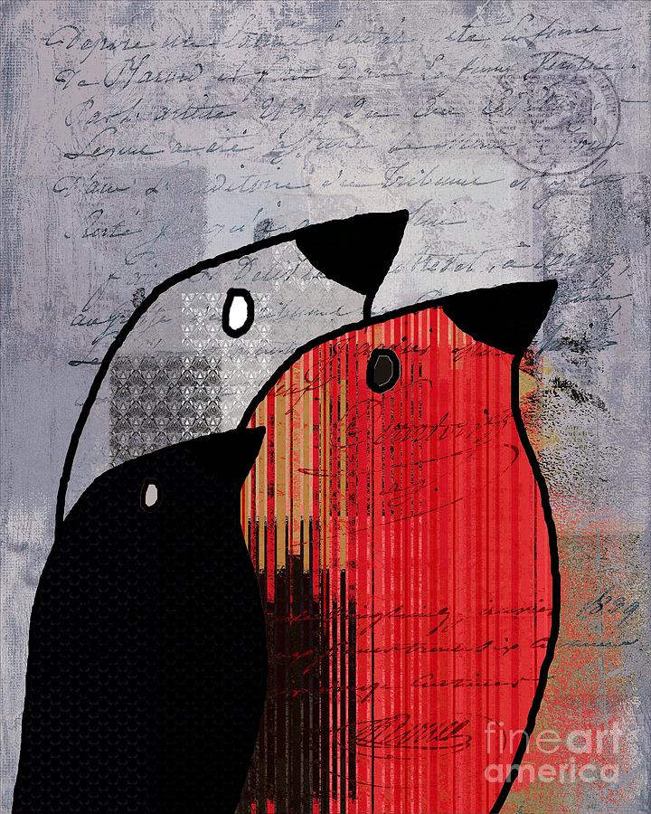 Birdies Red - j100129091 Digital Art by Variance Collections