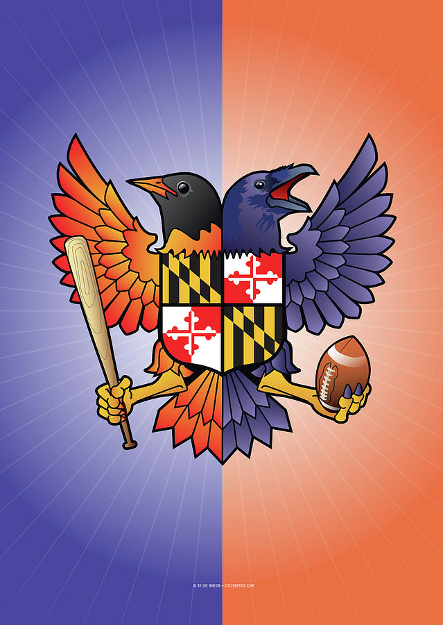 Birdland Baltimore Raven and Oriole Maryland Crest Digital Art by Joe Barsin