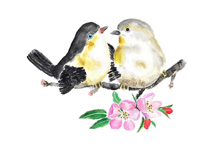 Spring Flowers Painting - Birds And Apple Blossom by Color Color