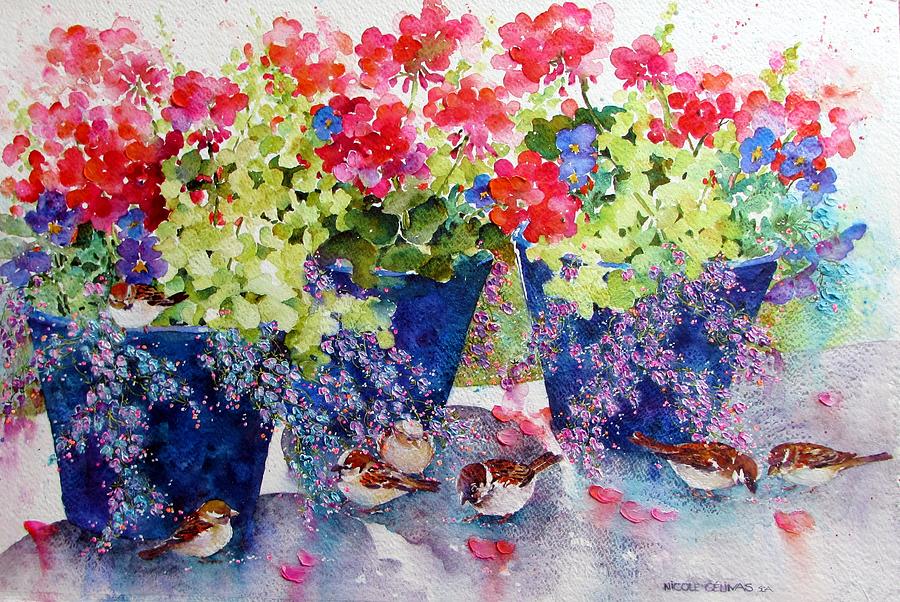 Birds and blues Painting by Nicole Gelinas
