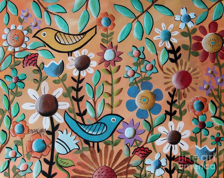 Bird Painting - Birds and Flowers 1 by Karla Gerard