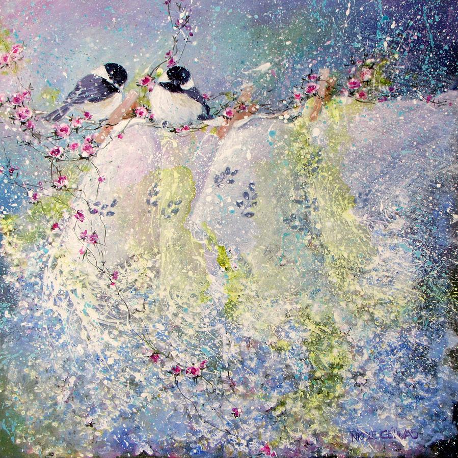 Birds and lace Painting by Nicole Gelinas