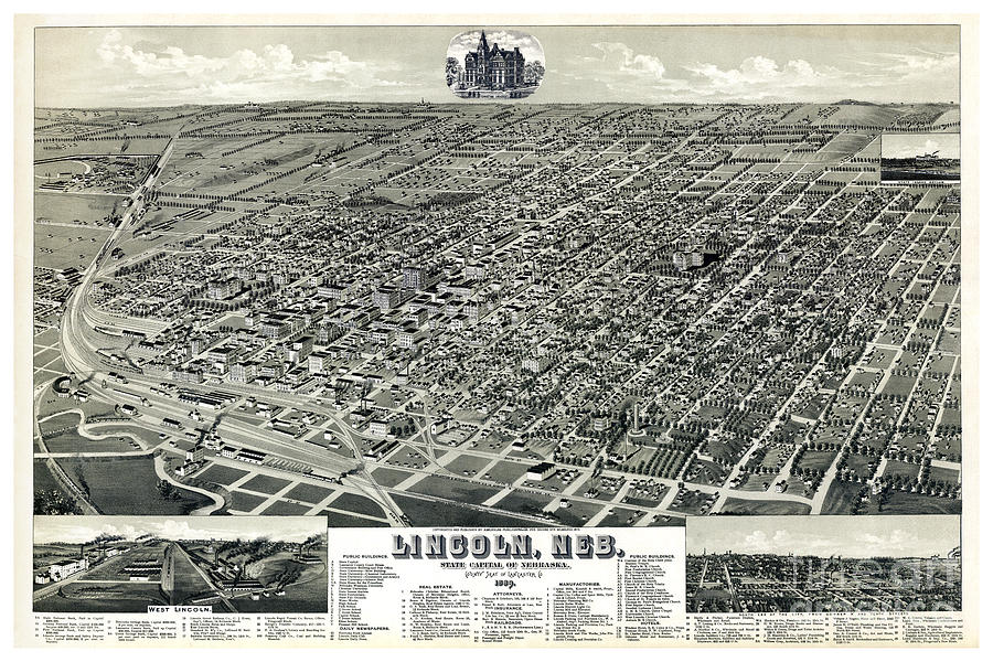 Birds eye of Lincoln, Nebraska - 1889 Painting by Pablo Romero - Fine ...