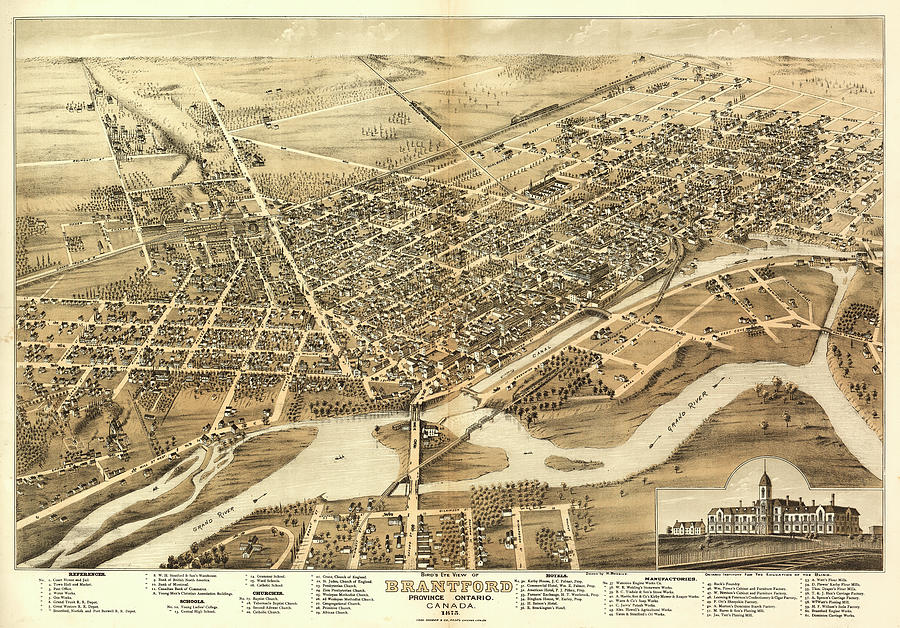 Bird's eye view of Brantford, province Ontario, Canada Painting by ...