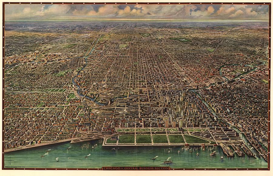 Birds Eye View of Chicago 1916 Drawing by Mountain Dreams