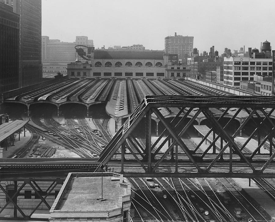 Birds Eye View of Chicago Passenger Terminal Trainshed - 1961 Photograph by Chicago and North Western Historical Society