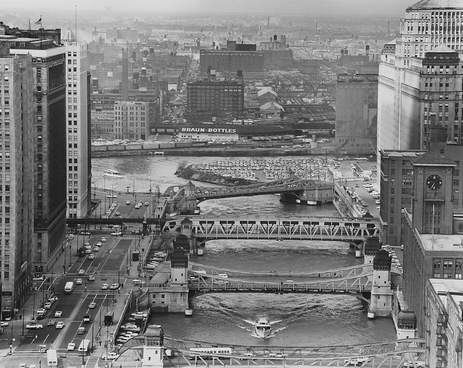 Birds Eye View of Chicago Waterway - 1961 Photograph by Chicago and North Western Historical Society