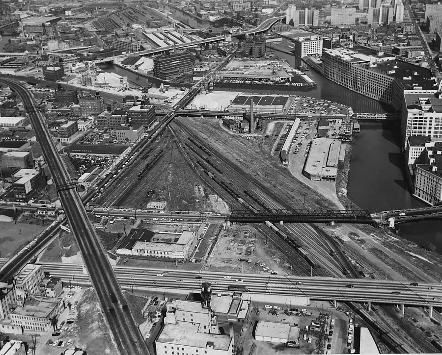 Birds Eye View of Erie Street Coach Yard Photograph by Chicago and North Western Historical Society