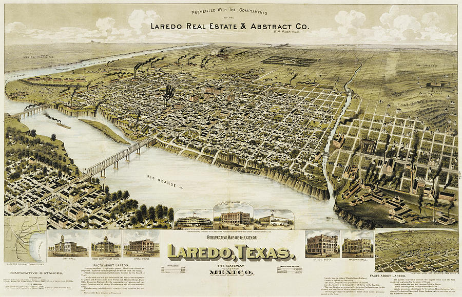 Birds Eye View of Laredo Texas 1892 Painting by Bill Cannon