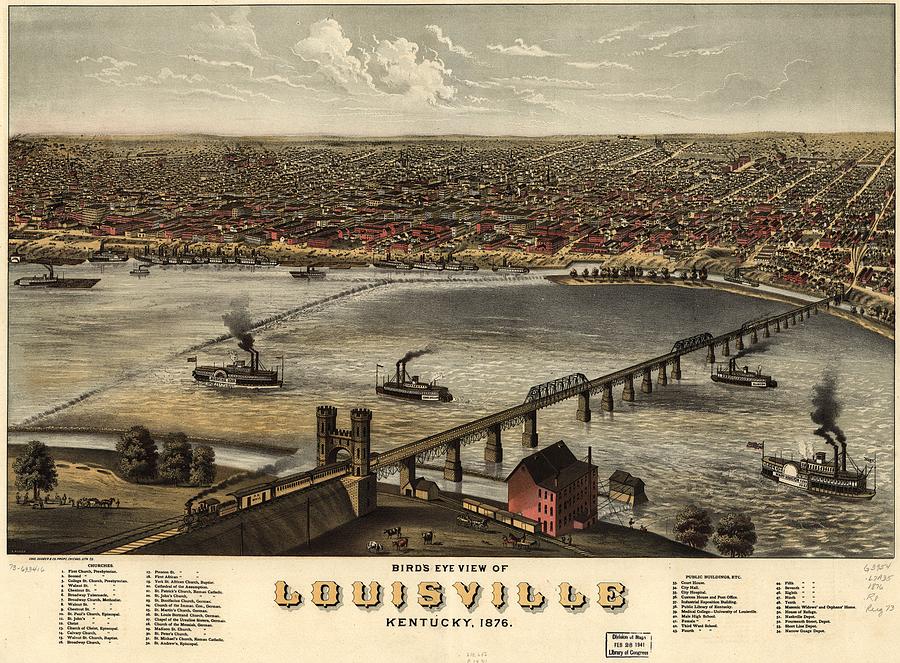 Birds Eye View of Louisville Kentucky Painting by Charles Shober