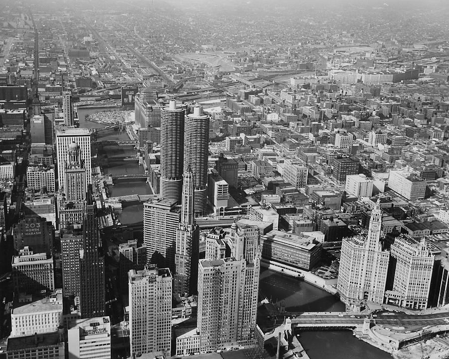 Birds Eye View of Marina Towers and Chicago Photograph by Chicago and North Western Historical Society