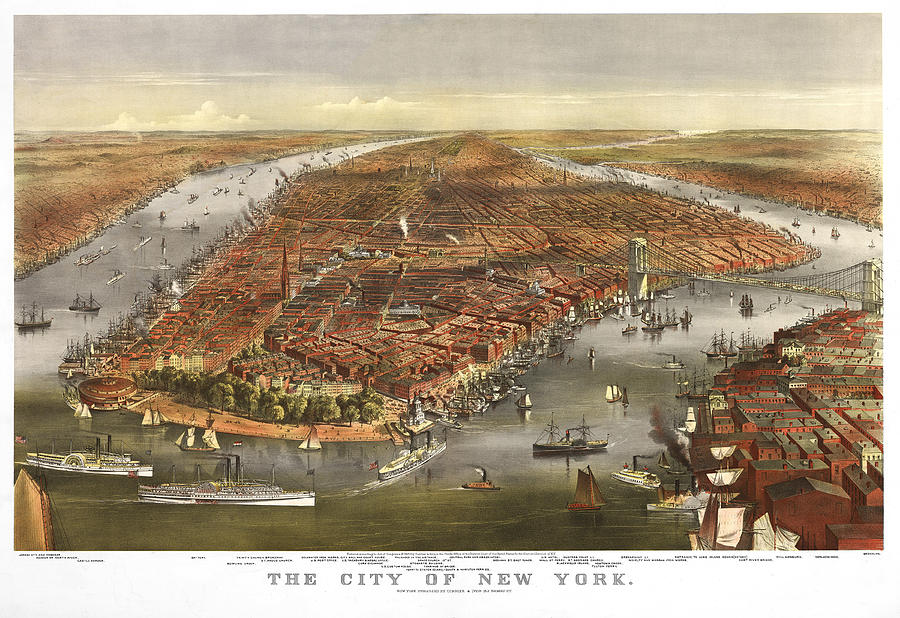 Birds Eye View of New York 1870 Digital Art by Bill Cannon