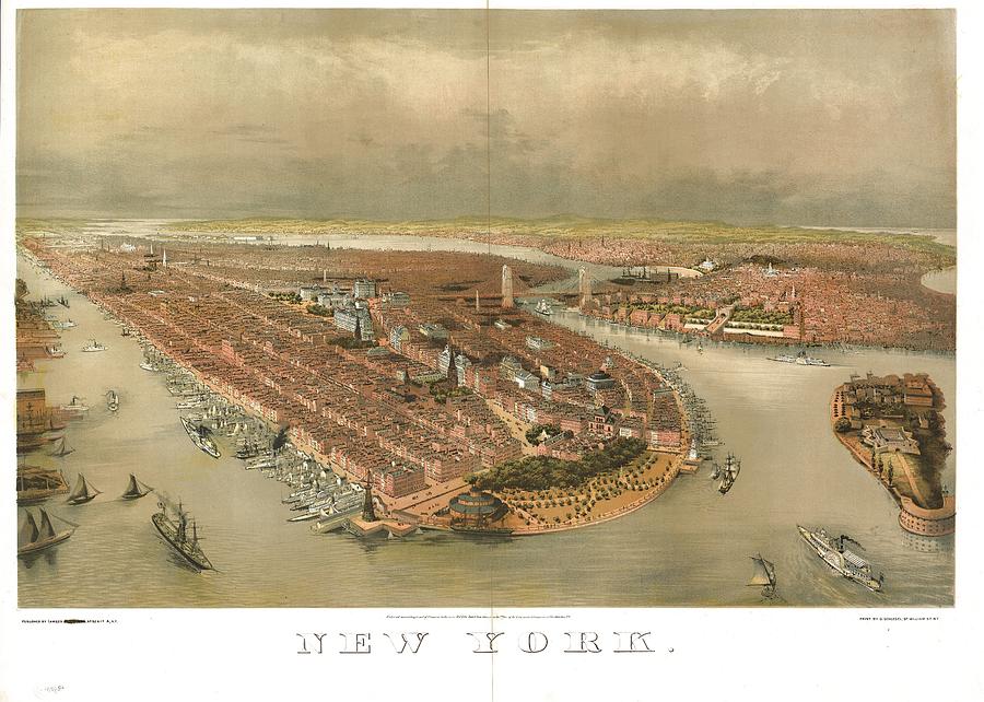 Birds-eye View Of New York Showing The Waterfron Painting
