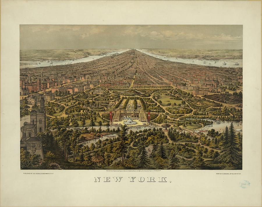 Birds-eye view of New York with Central Park in the foreground Painting by Celestial Images