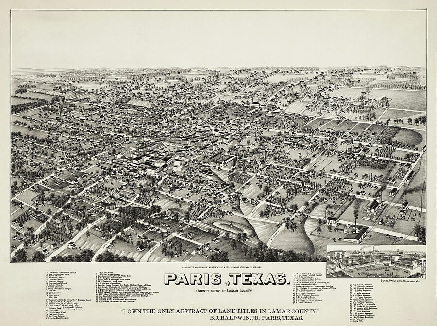 Birds Eye View of Paris Texas 1885 Painting by Bill Cannon
