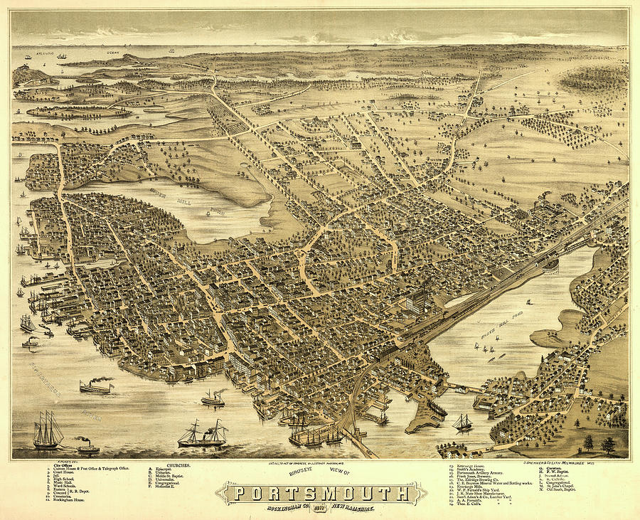 Bird's eye view of Portsmouth, Rockingham Co. Painting by Ruger - Fine ...