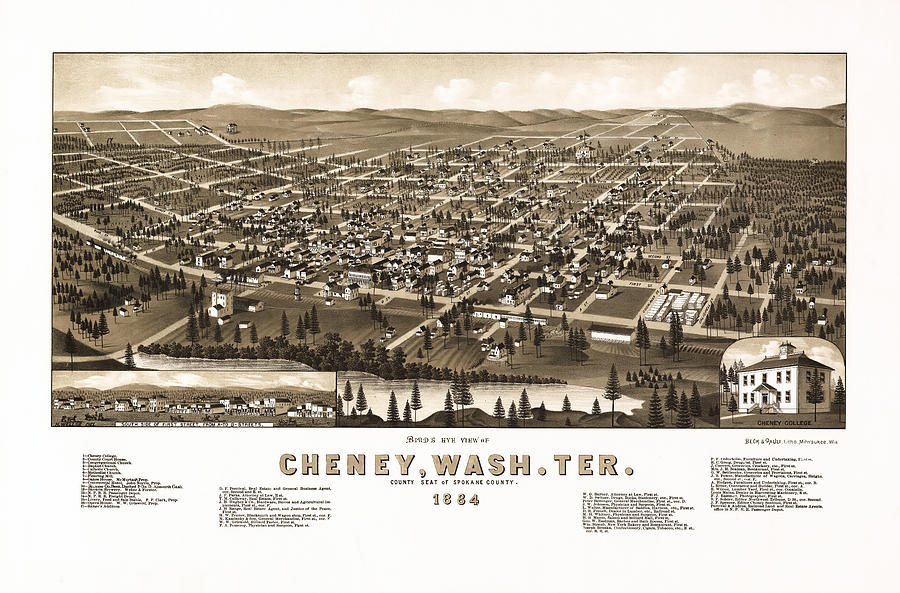 Vintage Map of Cheney Washington Photograph by Mark Kiver