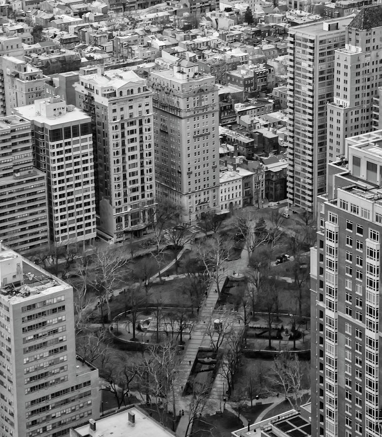 Birds Eye View - Rittenhouse Square in Black and White Photograph by Bill Cannon