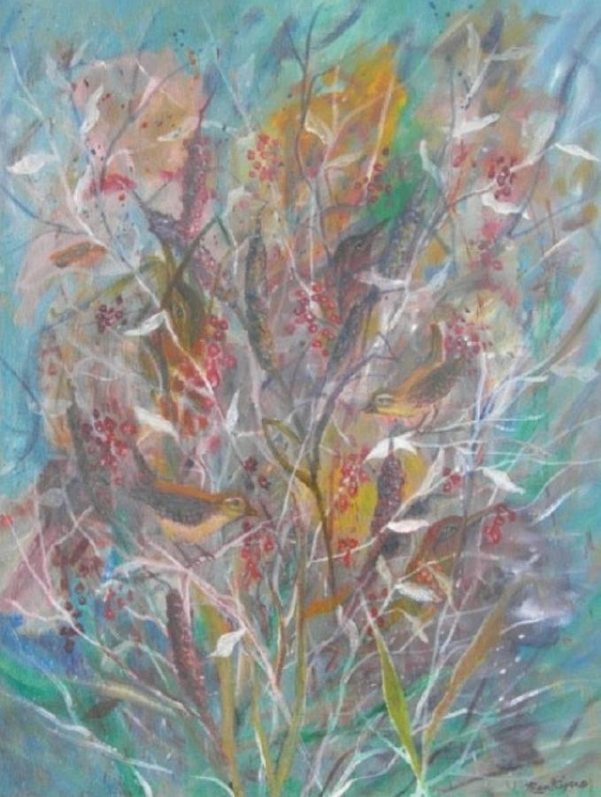 Birds Painting - Birds In A Bush by Ben Kiger Birds Painting - Birds In A Bush by Ben Kiger