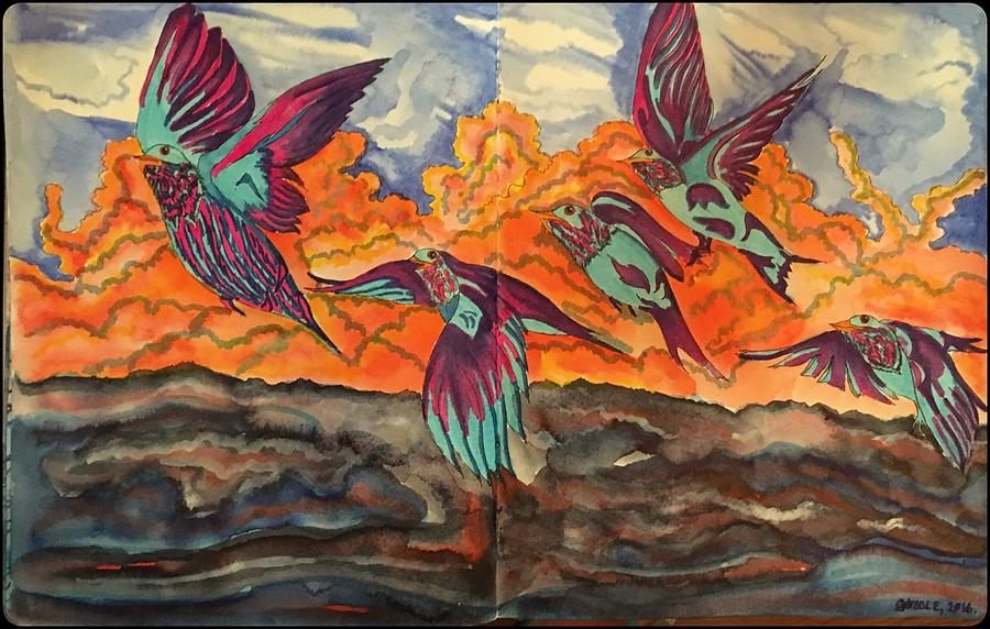 Birds in Flight Drawing by Angela Weddle