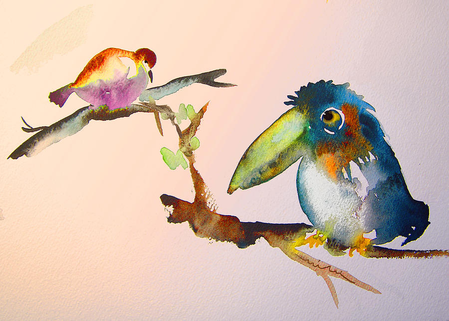 Birds in Love Painting by Miki De Goodaboom