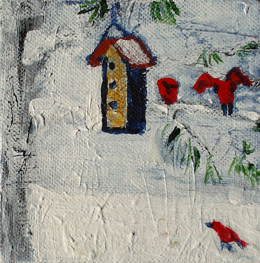 Birds in Snow Painting by Angela Annas